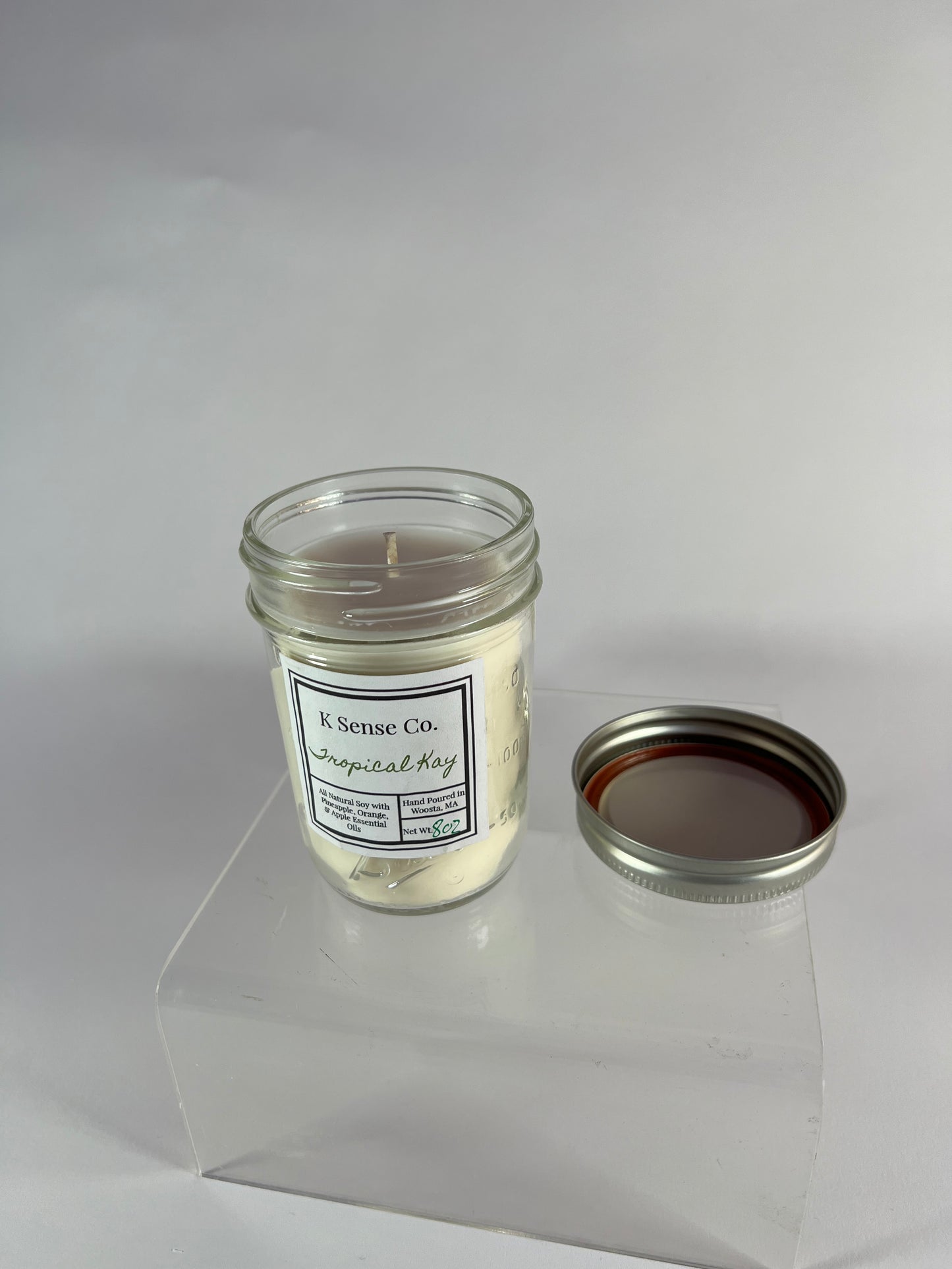 8 oz Repurposed Mason Jar Candle in Tropical Kay